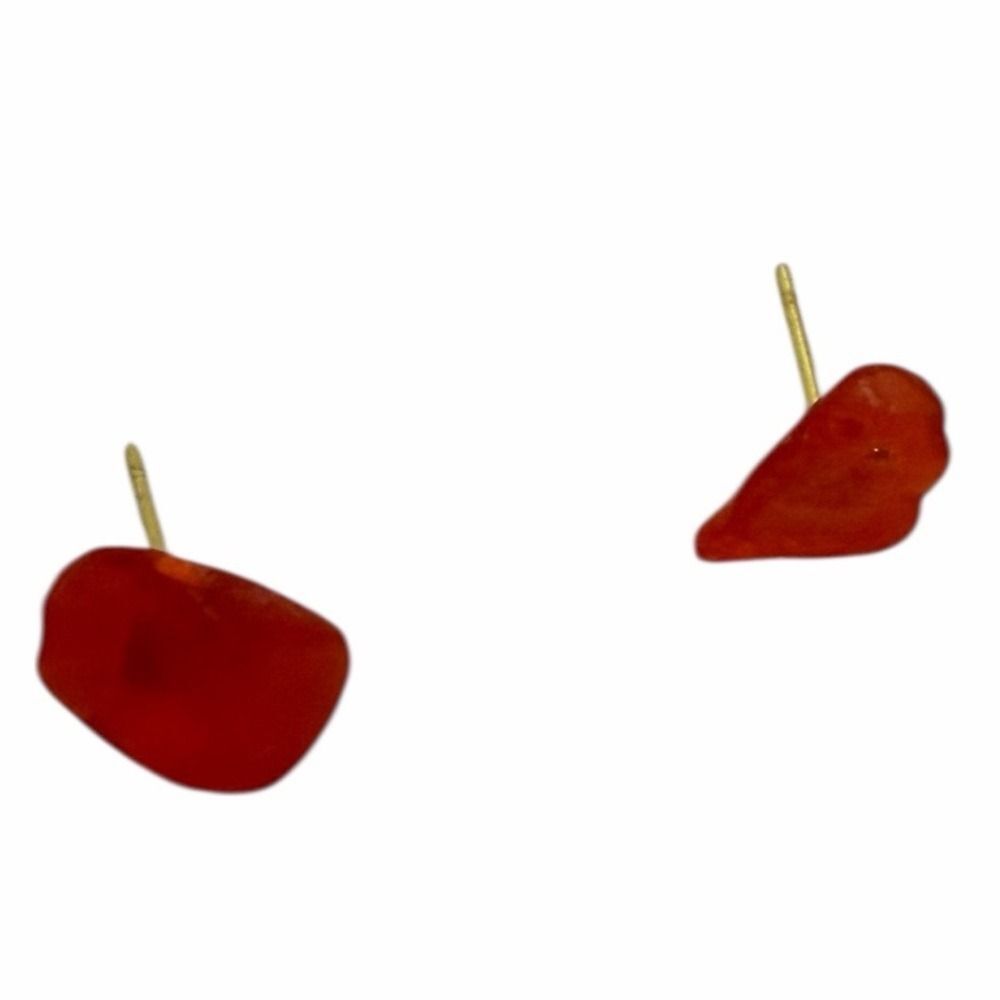 18K Gold Plated Red Sea Glass Stud Earrings Beachy Minimal Jewelry